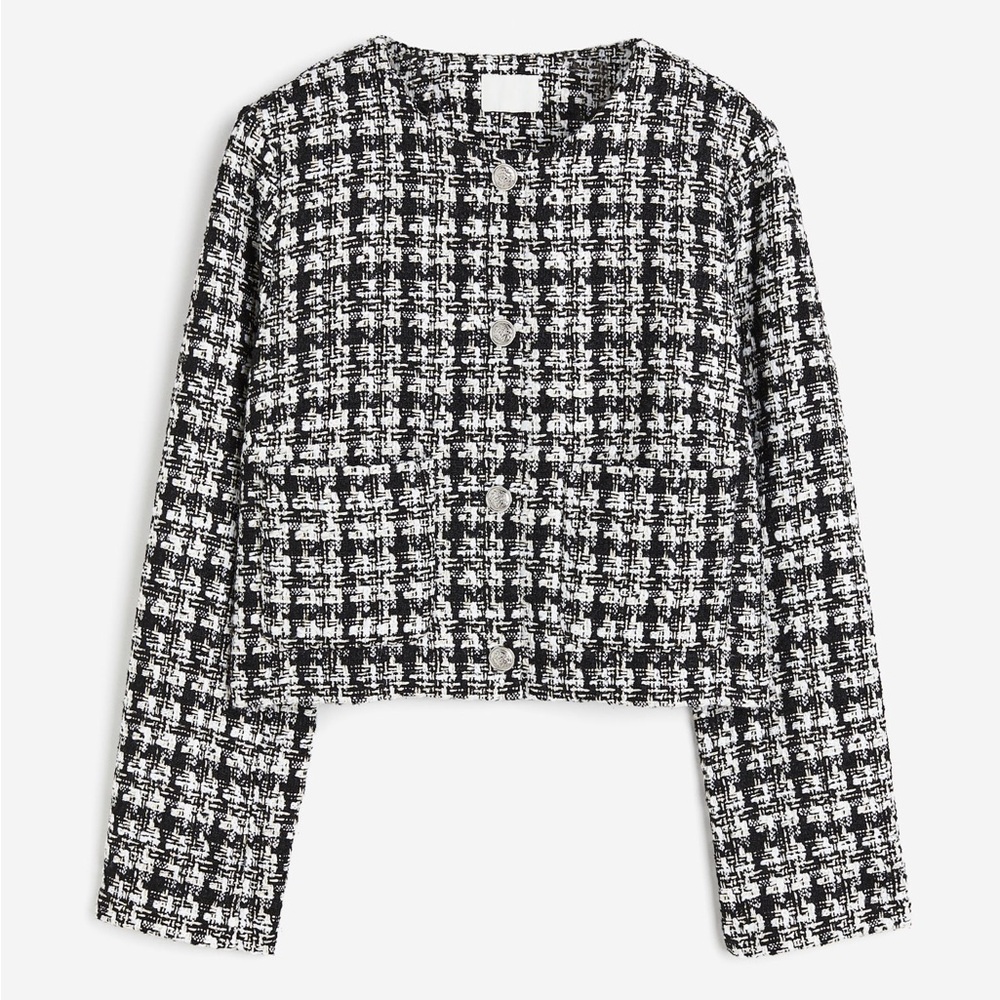 H&M Tweed Lady Jacket Black White Size XXL 2XL NWT